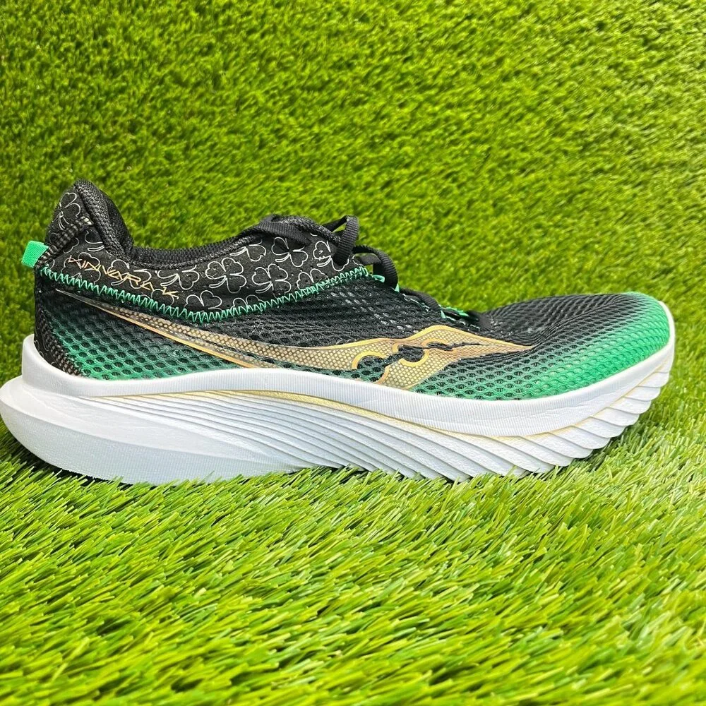 Saucony Kinvara 14 Mens Size 12 Black Green Gold Athletic Running Shoes Sneakers